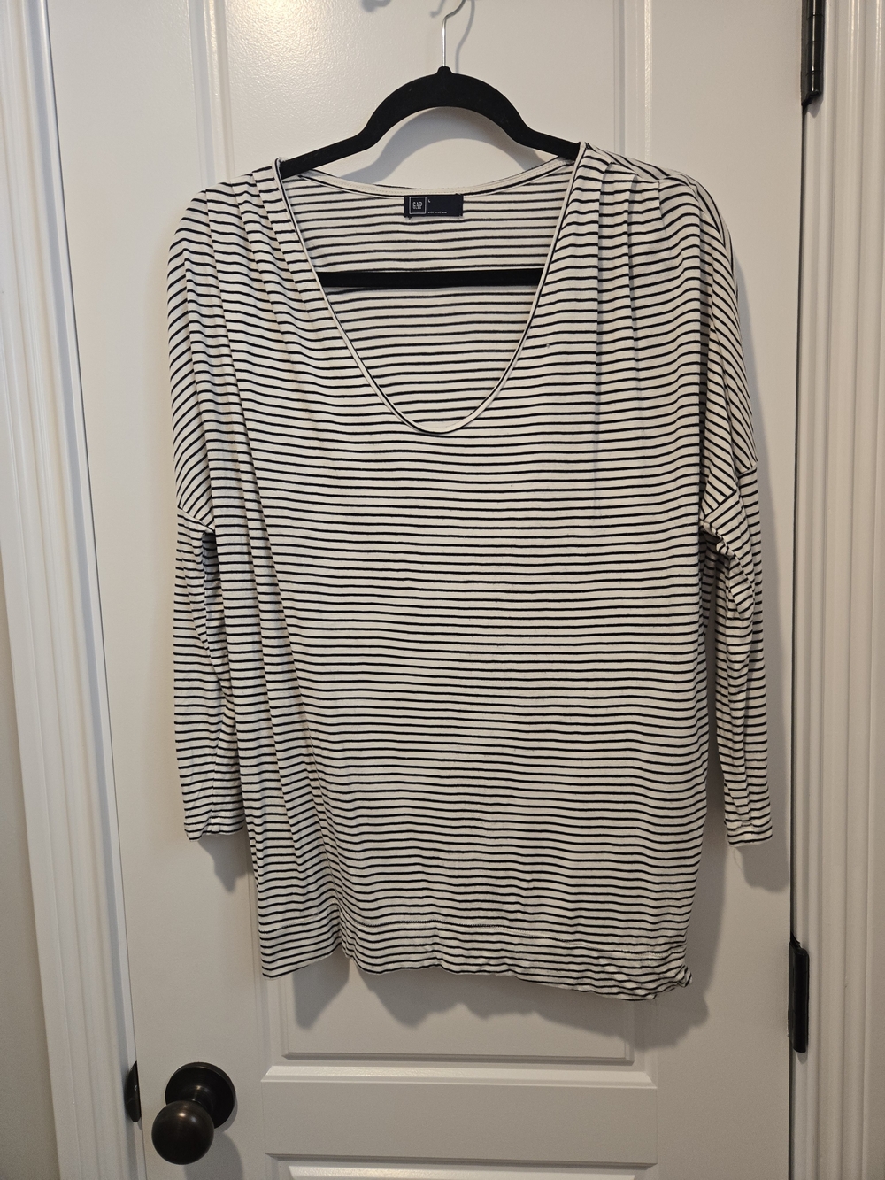 GAP Navy Blue & White Striped Scoop Neck Women's Top LARGE